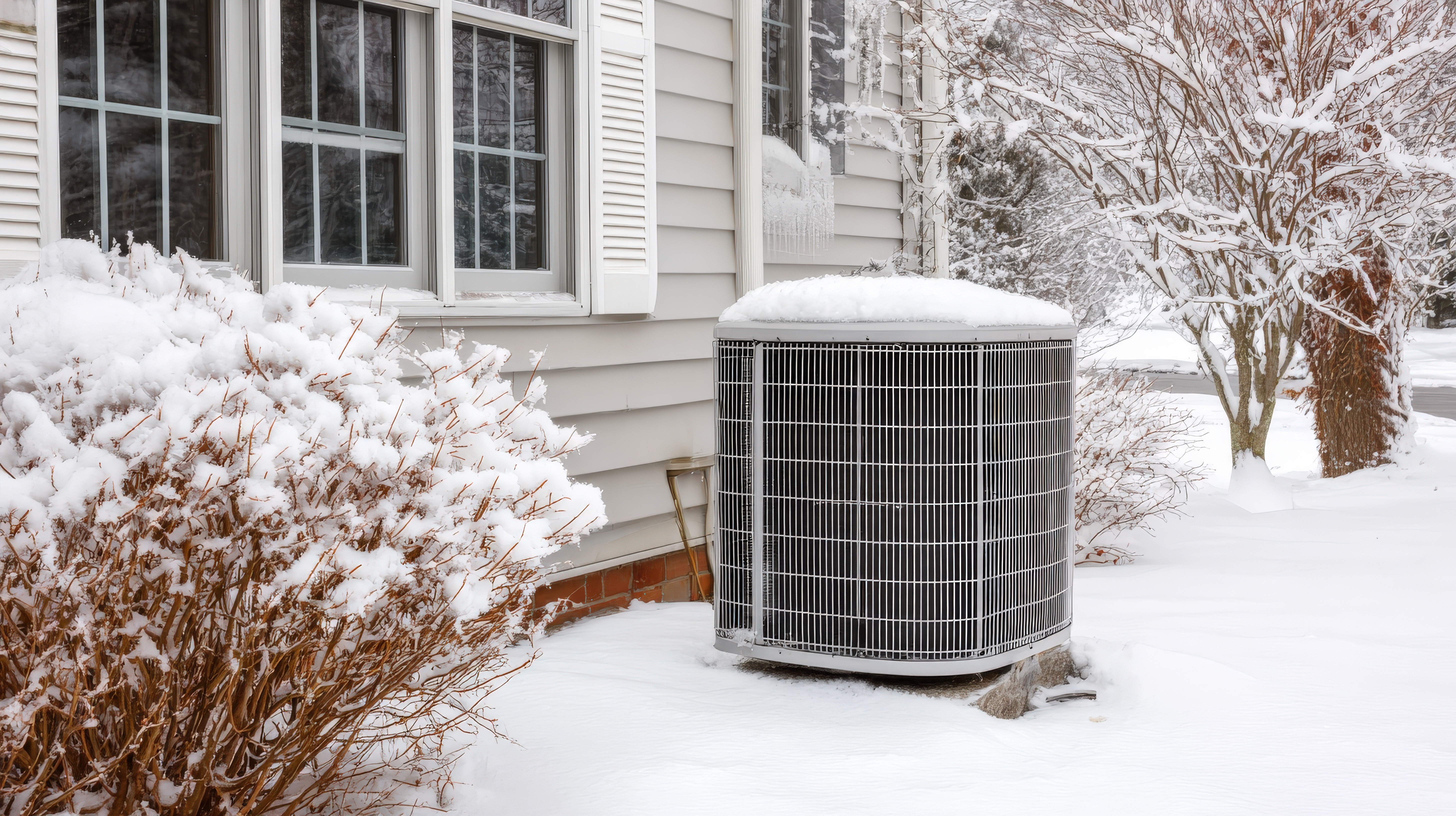 HVAC unit covered in snow — heating repair in Scottsburg IN